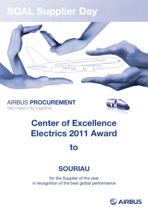For the 5th year, SOURIAU wins AIRBUS’s Best Supplier Award for standard electrical parts